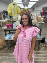 The Jami dress - pink and white gingham print ad ruffle sleeves - Entro