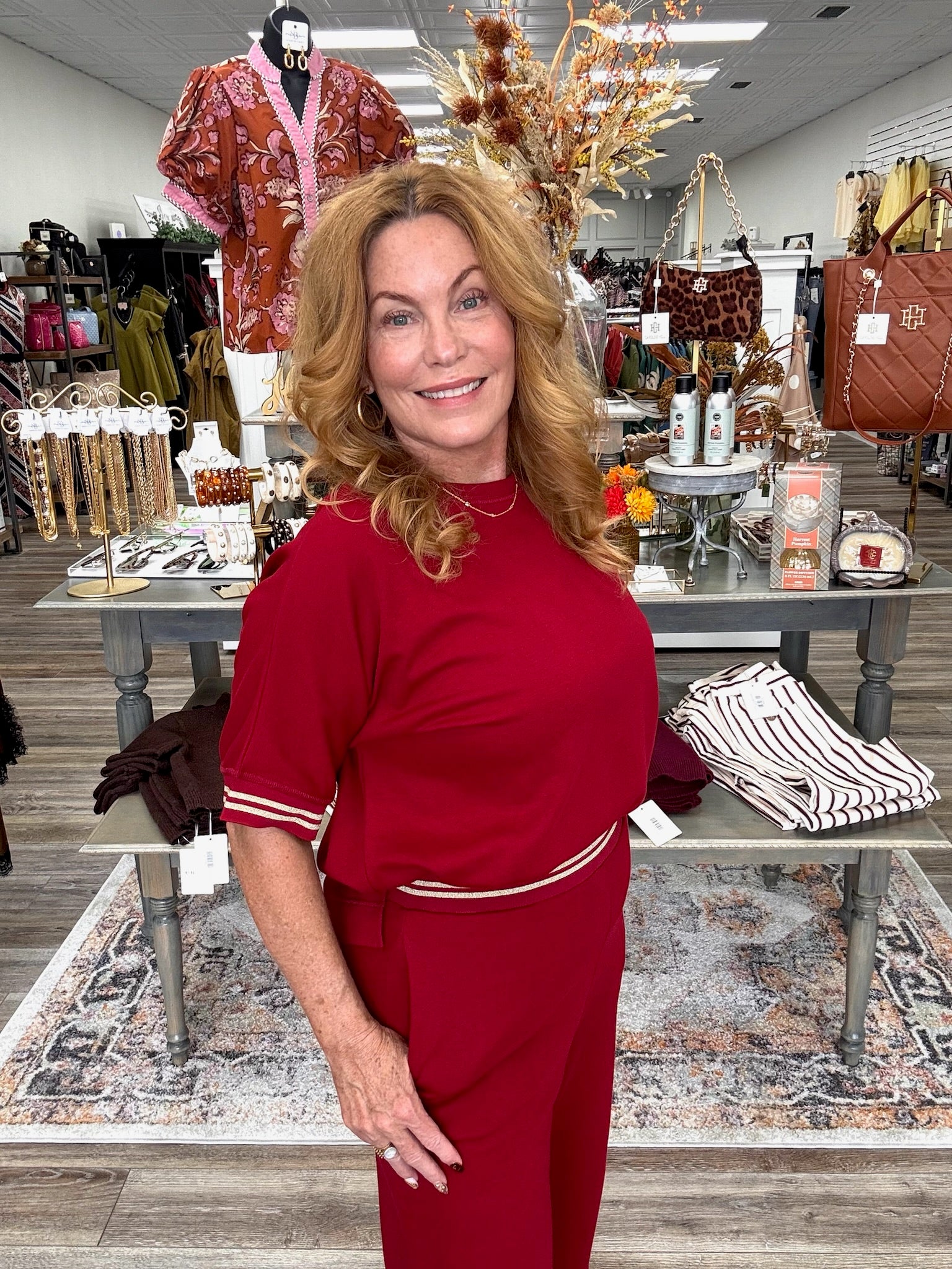 The Crimson Luxe Lounge Set - With Gold Detailing And A Relaxing Fit