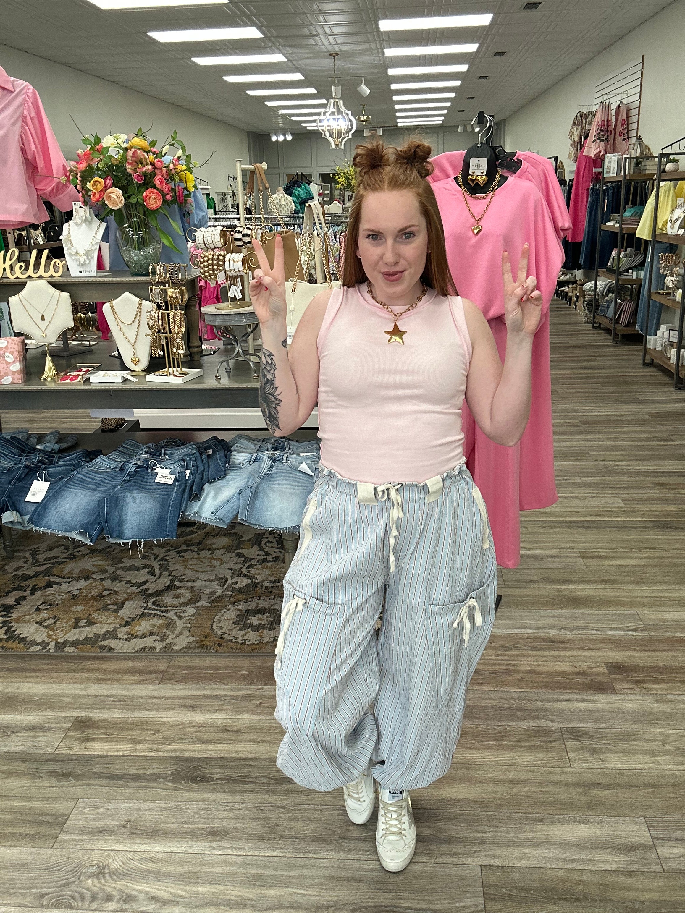 The Ashley pants - Striped Cargo Pocket Jogger Style Pant - ee:some