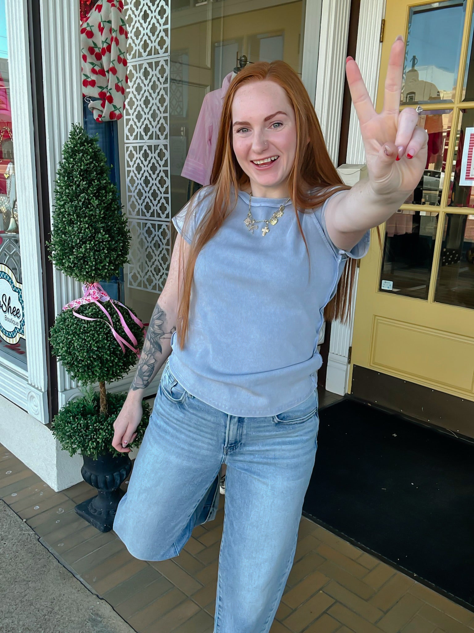 The Skylar Top - Blue Cotton Tee - Easel