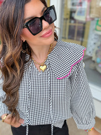 The Izzie top - white and black Gigham top - Jodifl