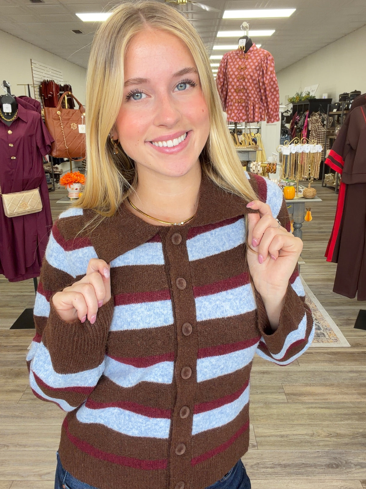 The Alina Sweater Cardigan - Stripe Button Down Soft Cardigan