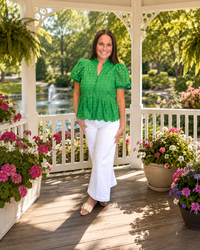 The Destiny Top - Green button up top with puff sleeves and ruffle bottom - Entro