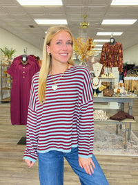 The Regan Striped Sweater - striped long sleeve soft sweater