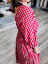 Sweet Magnolia Gingham Smocked Midi Dress