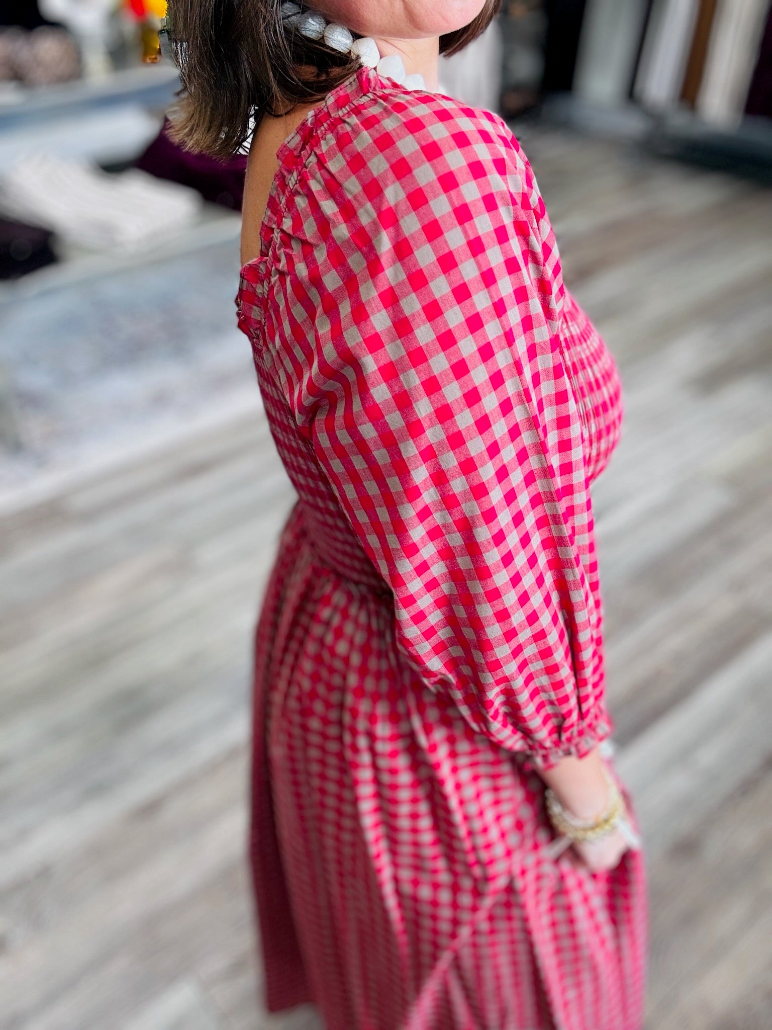 Sweet Magnolia Gingham Smocked Midi Dress