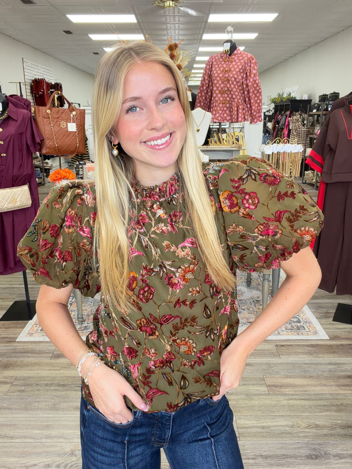 The Lila Top - Velvet Puff Sleeve Mesh Top