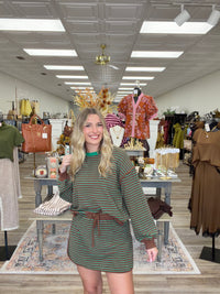 The Sutton Striped Set - striped browns long sleeve top with a squirt