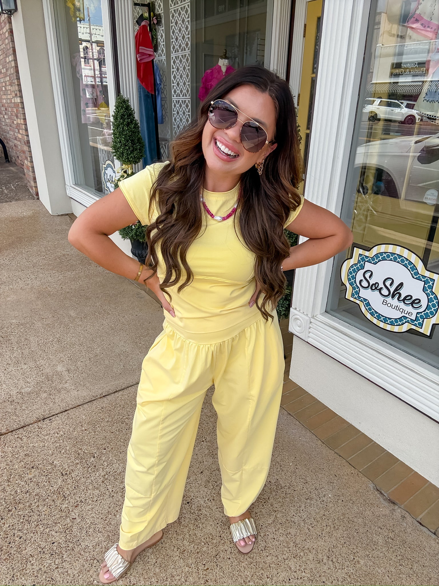 The Camille Set - yellow Mineral Wash with Wide Leg Pants & Cropped T-Shirt - Ee:some