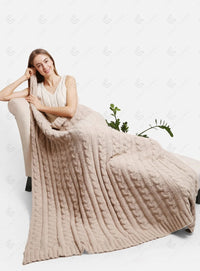 Braided Cable Knit Luxury Soft Throw Blanket - Beige