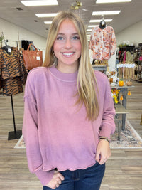 The Morgan sweater - blush pink knit sweater, exposed seam detailing, dropped shoulders, and ribbed trim at the neckline, cuffs, and hem