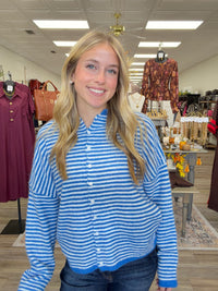 Coastal Breeze Striped Button-Up Hooded Sweater