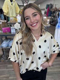 The Nikki Top - collared V neck with polka dots - Jodifl