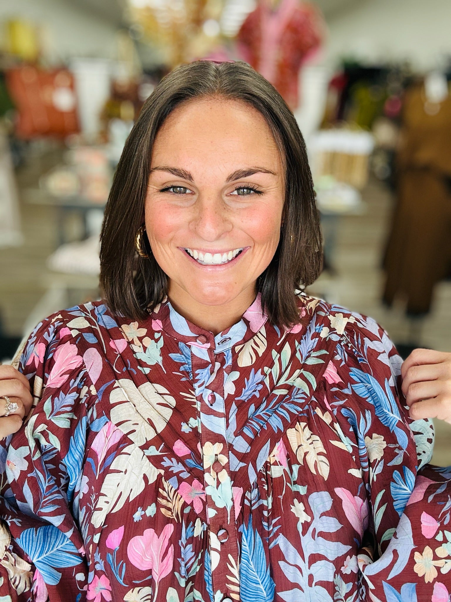 Autumn Canopy Botanical Tie-Cuff Blouse
