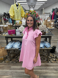 The Jami dress - pink and white gingham print ad ruffle sleeves - Entro