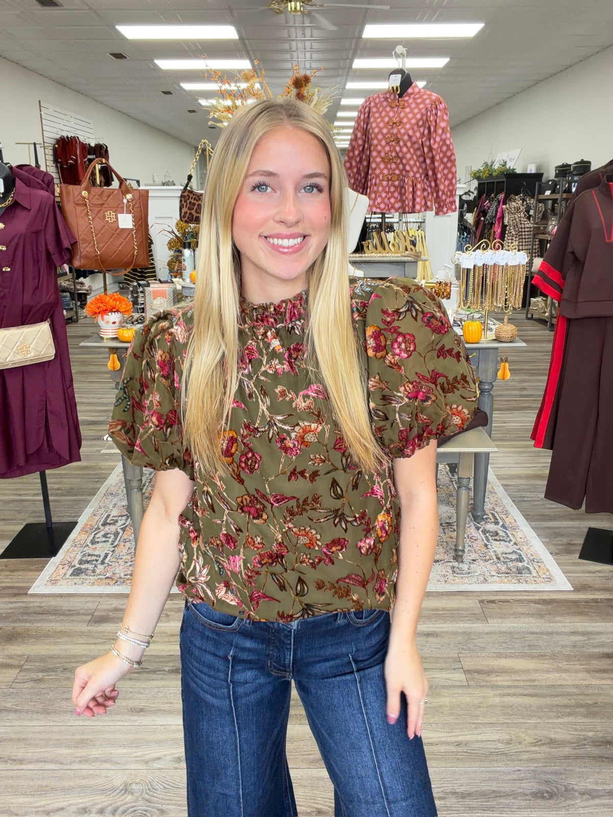 The Lila Top - Velvet Puff Sleeve Mesh Top