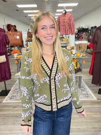 The Maya Leopard Cardigan - Cheetah  Print Button V Neck Green