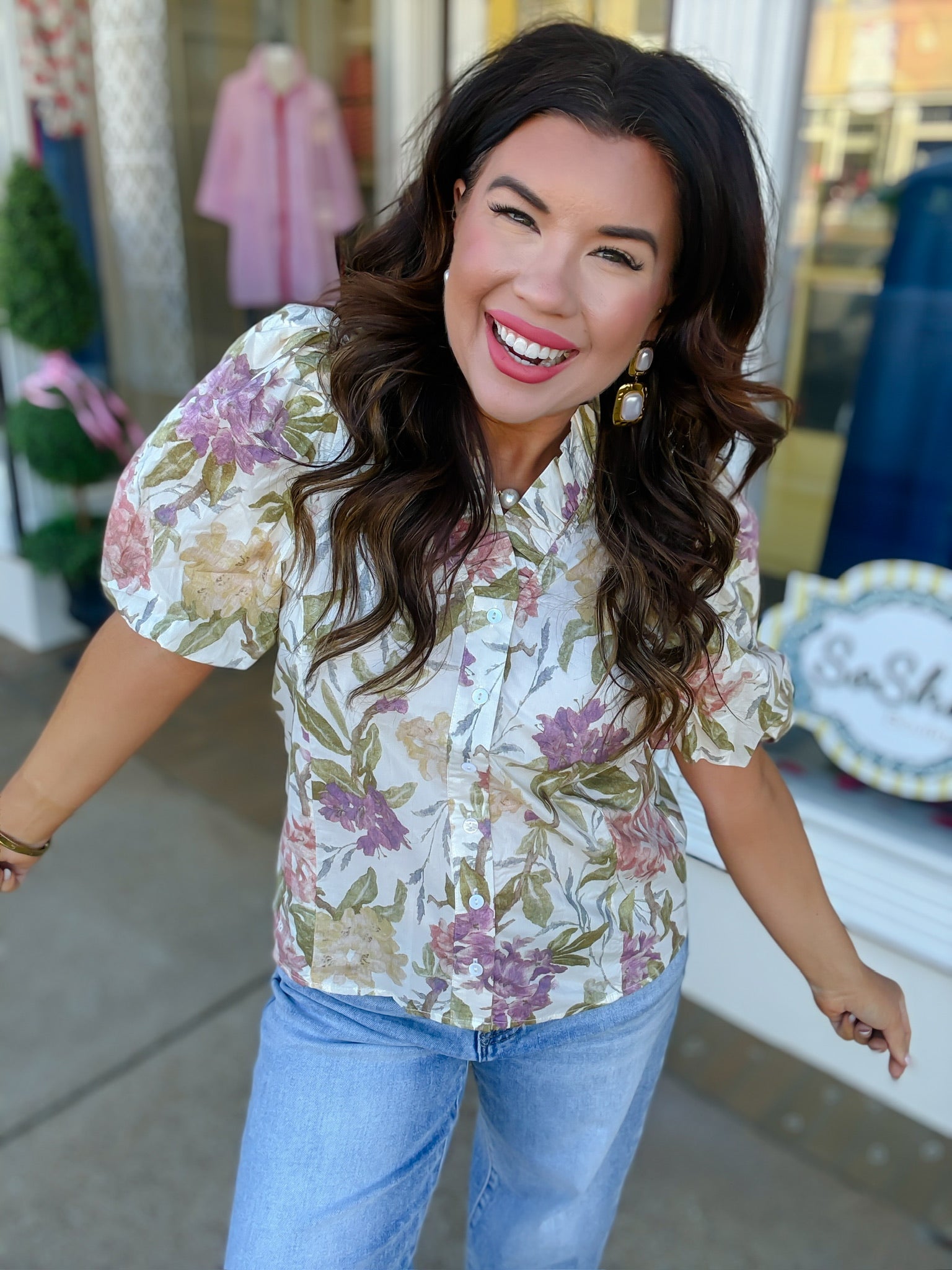 The Delilah Floral Blouse -  V Neckline with button-front detail - Entro