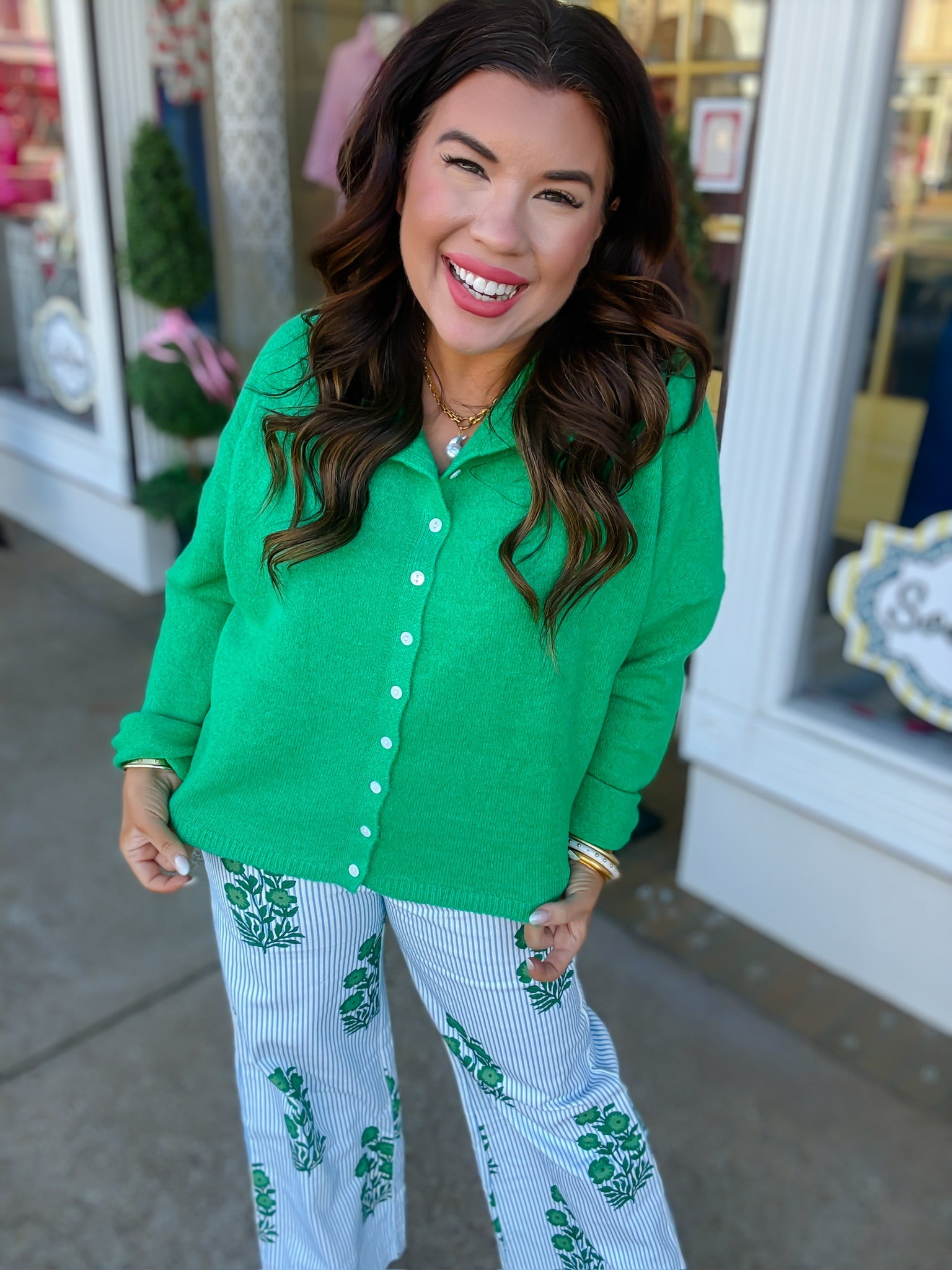 The Miranda Cardigan - Green Long Sleeve Button Down Soft - Ee:some