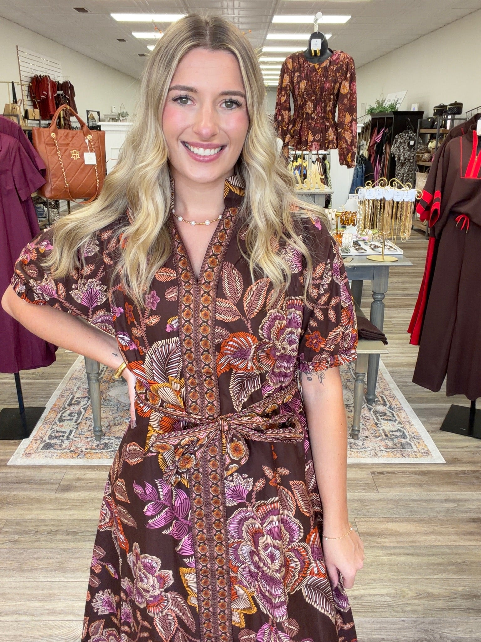 Harvest Muse Dress - Puff Sleeve Tie Dress
