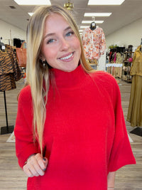 The Merry and Bright Sweater-Red Wide Sleeve Mock Neck Sweater