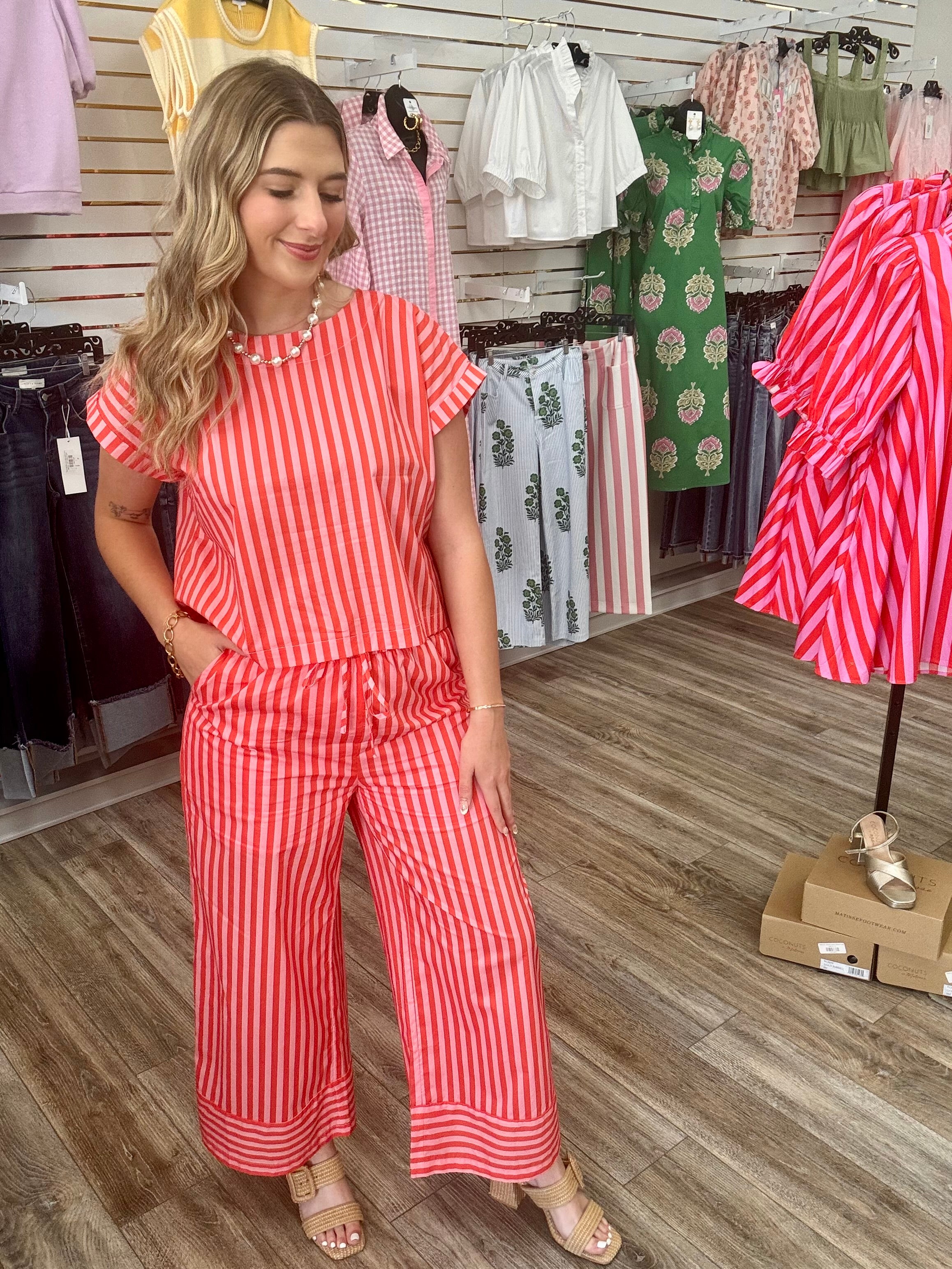 The Caylan set - pink and red striped pants set - Entro