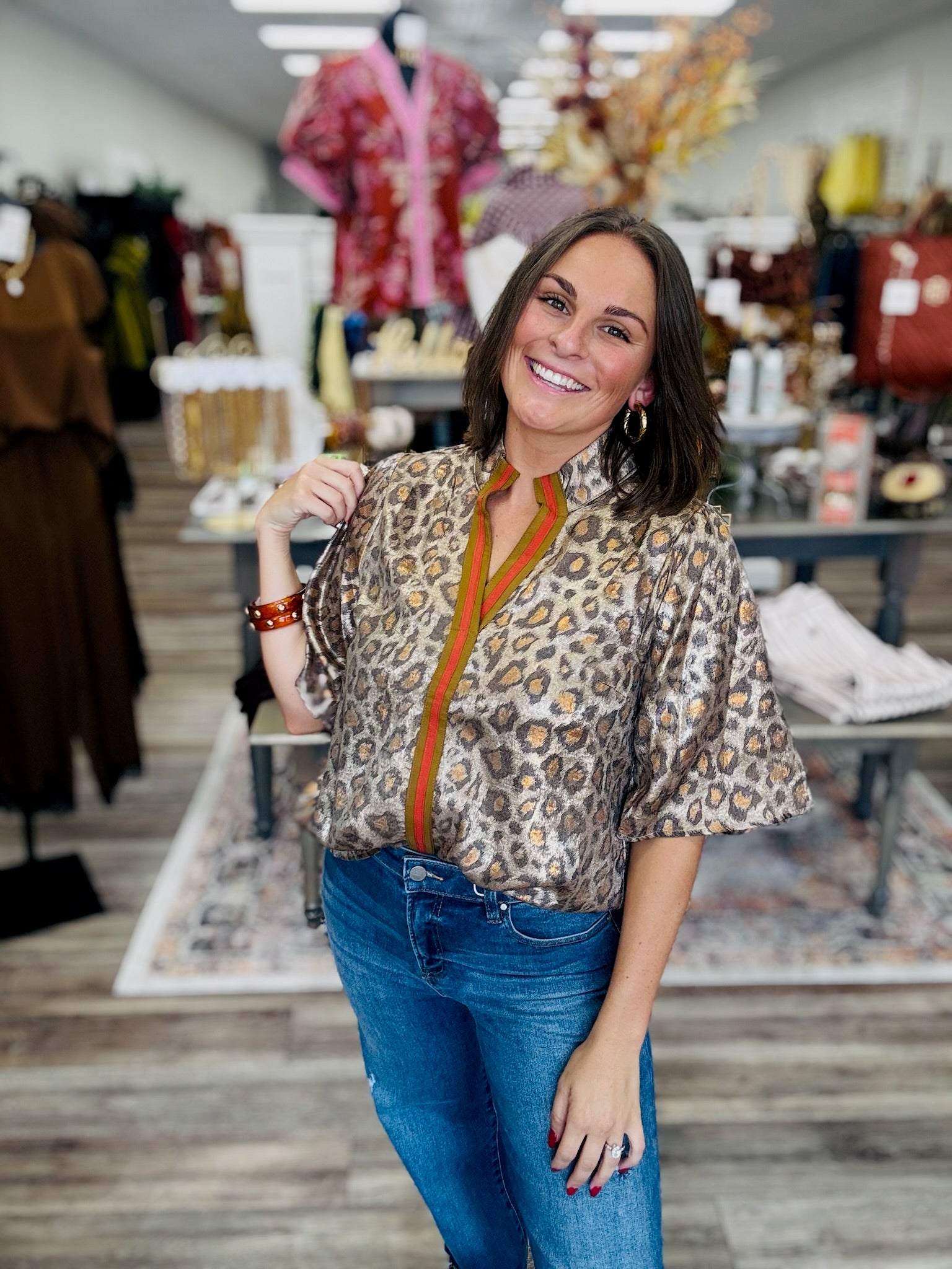 Leopard Luxe Trim Blouse