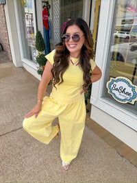 The Camille Set - yellow Mineral Wash with Wide Leg Pants & Cropped T-Shirt - Ee:some