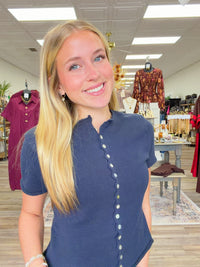 Easy Going Navy Button Front Top & Wide Leg Pants set