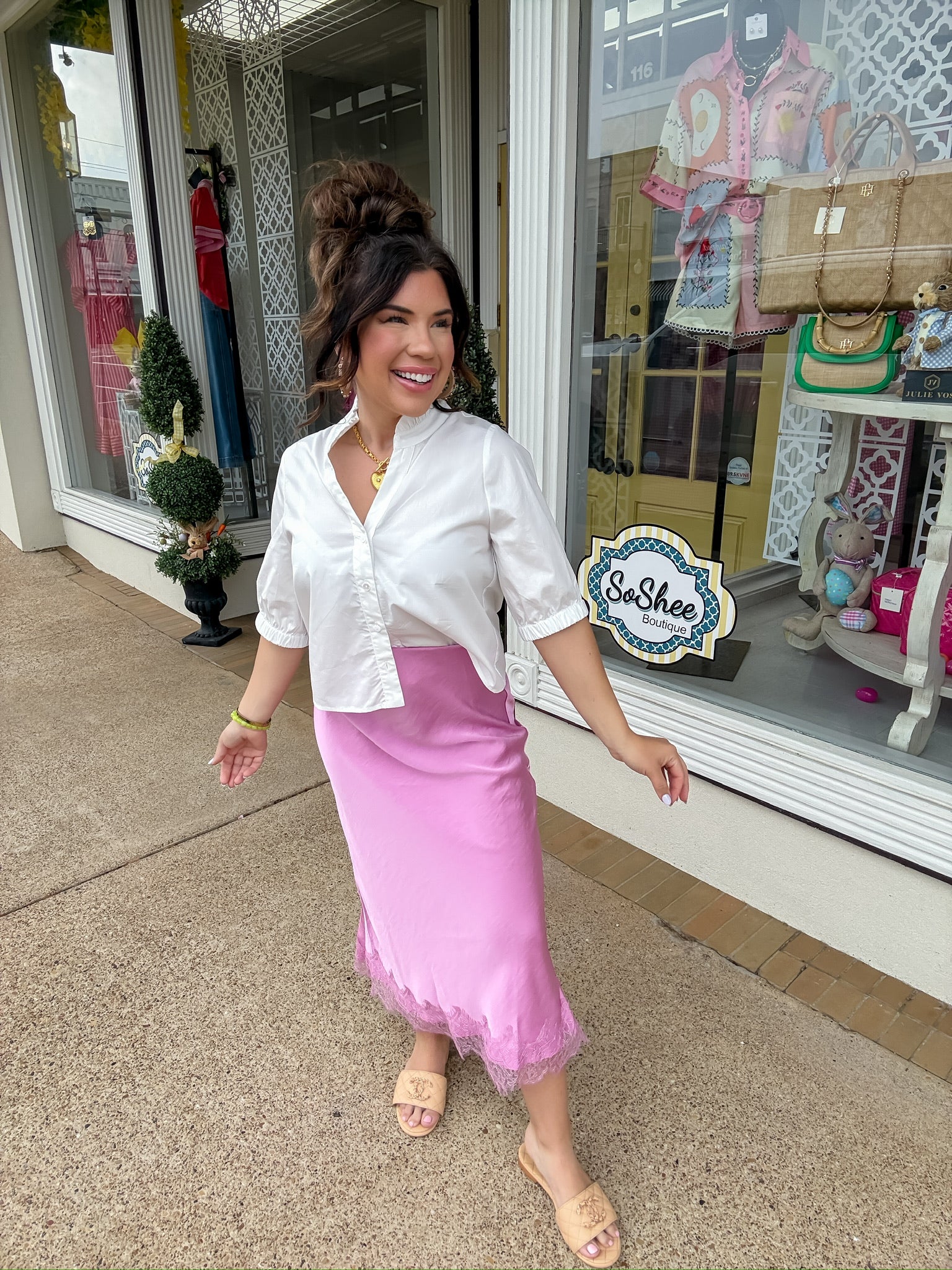 The Kassi skirt - Satin Effect lace midi skirt- Glam