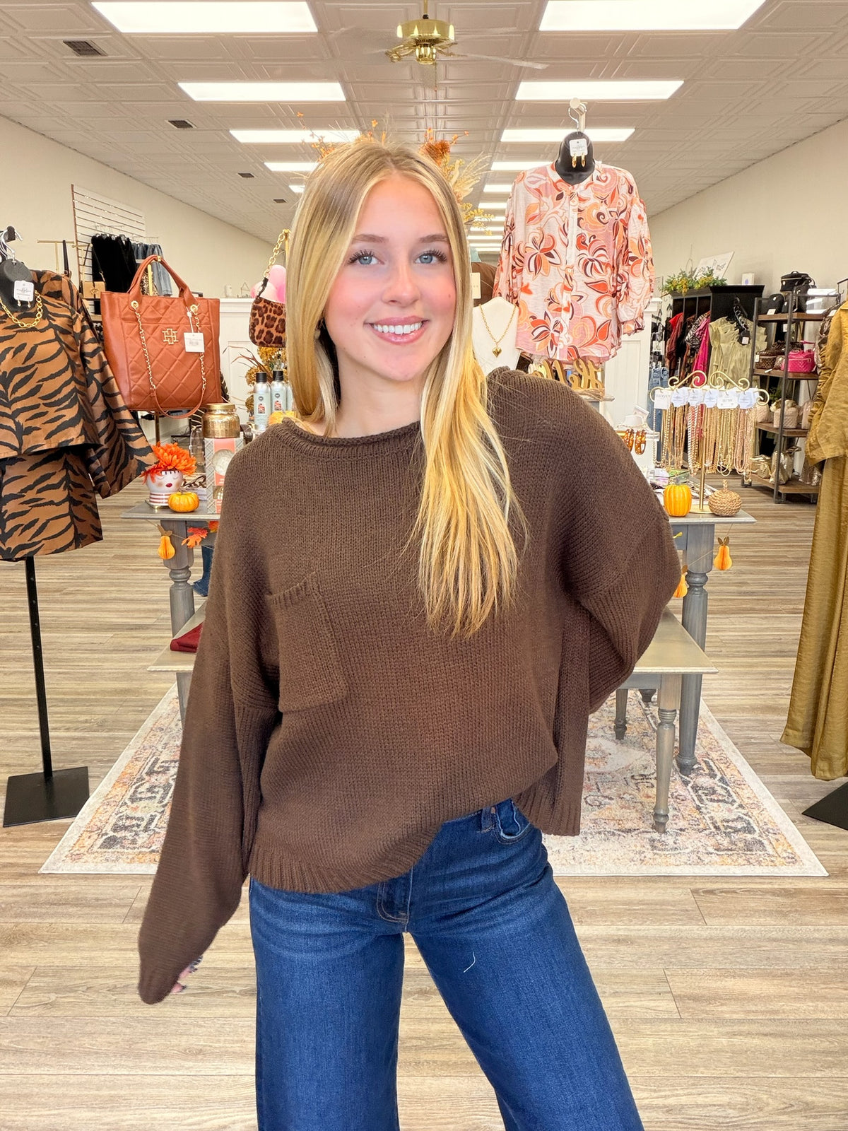 Autumn Haven Pocket sweater - roll neck pocket sweater with front patch pocket