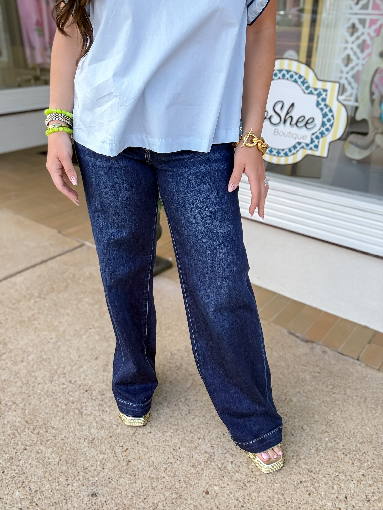 Risen - TC Mid Rise Wide Leg Jeans - Dark Wash