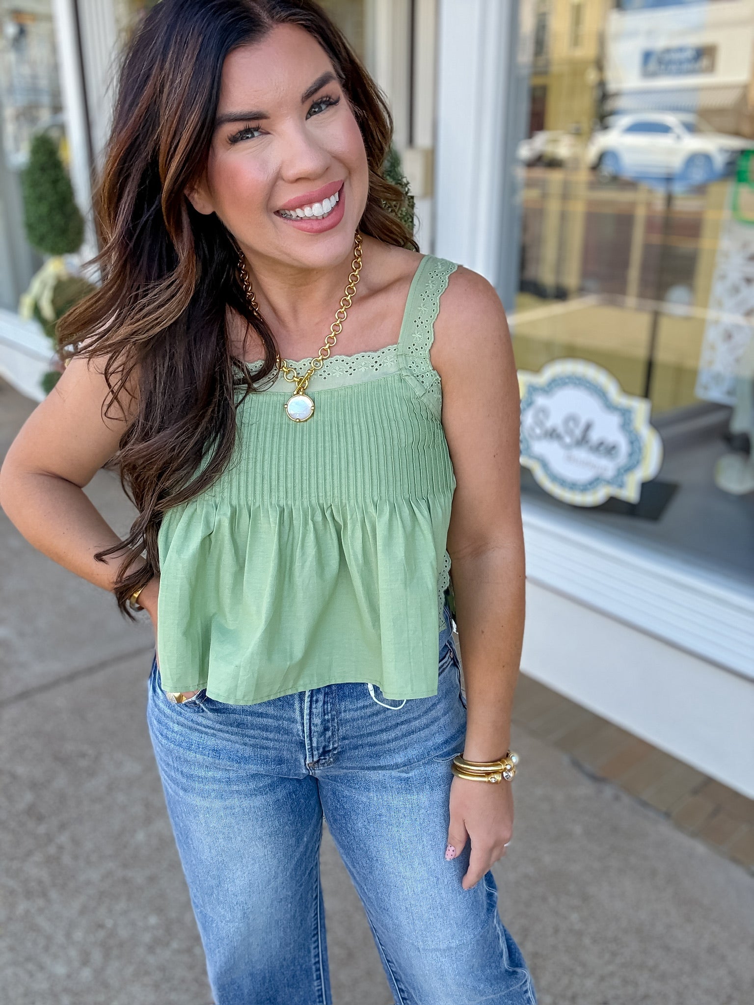The Ava top - Olive green woven top