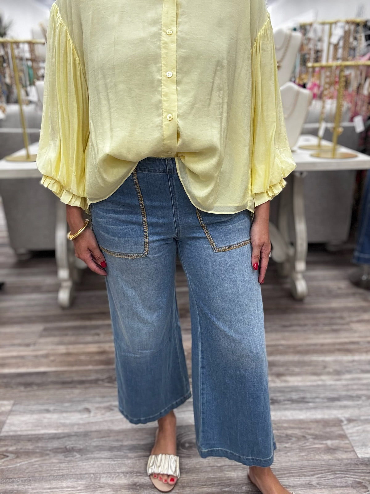 Harbor Stitch Wide Leg Denim Pants