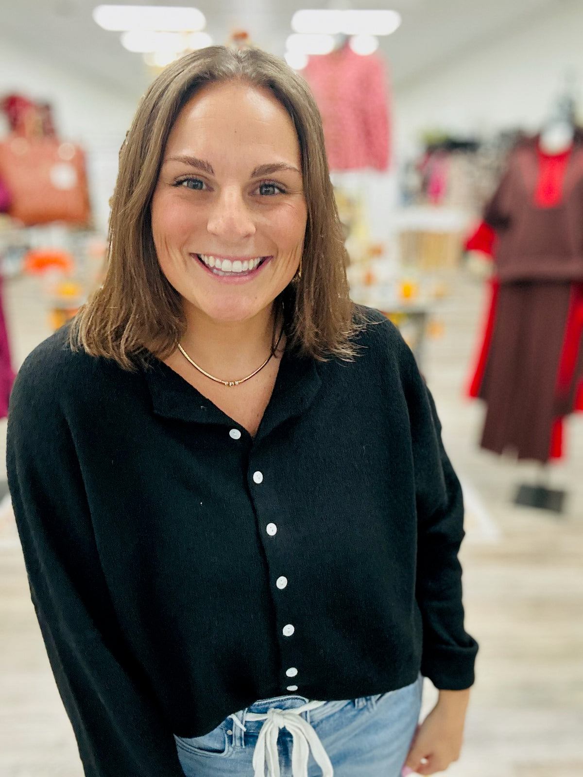 The Miranda Cardigan - Black Long Sleeve Button Down Soft - Ee:some
