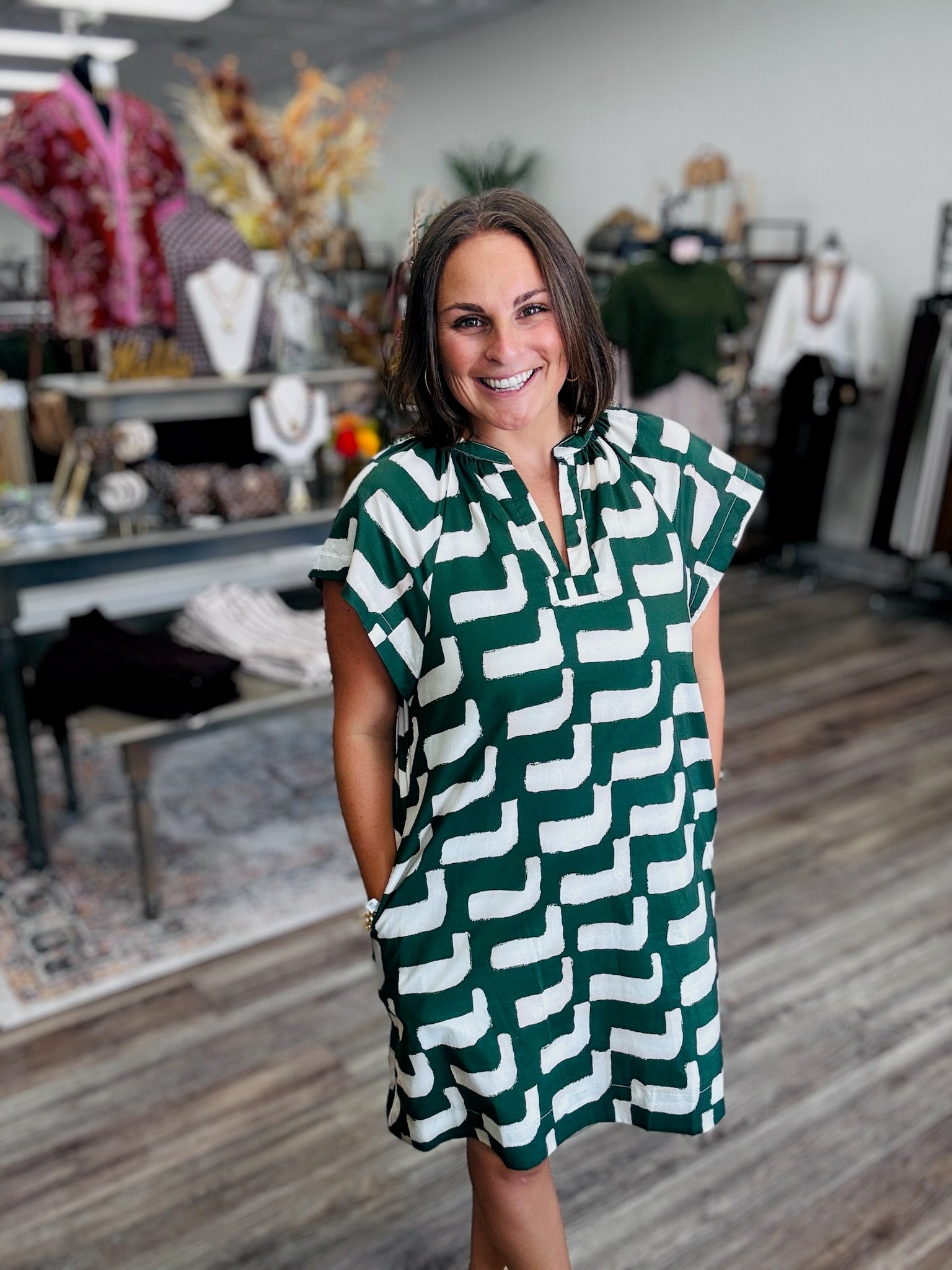 Emerald Abstract Shift Dress