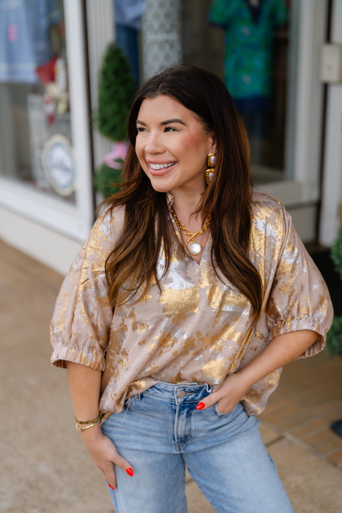 The Haven Top - v neck collared with gold shimmer - Jodifl