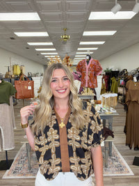 The Kathryn Top - Drop Shoulder V Neckline Pattern Detail