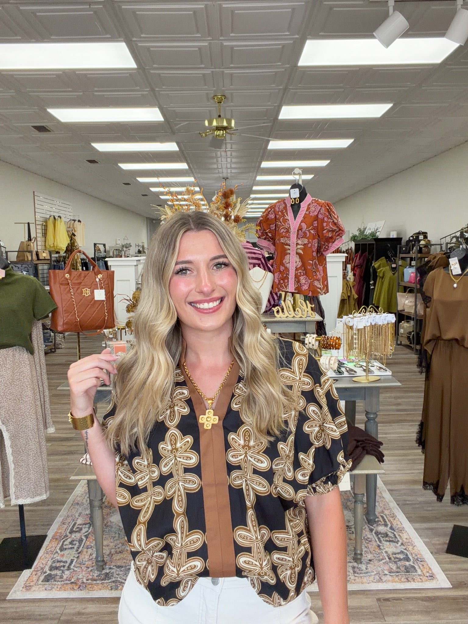 The Kathryn Top - Drop Shoulder V Neckline Pattern Detail