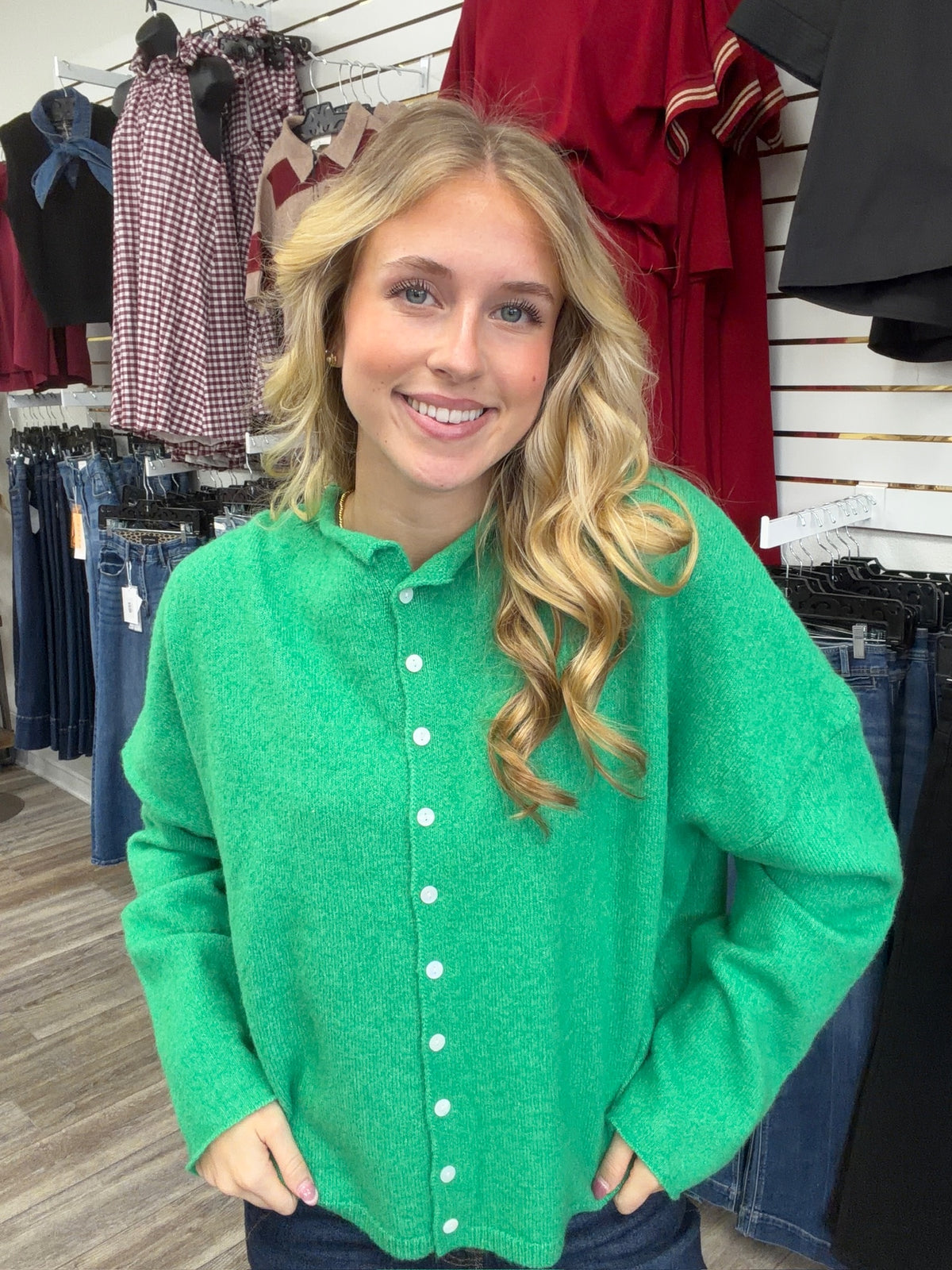The Miranda Cardigan - Green Long Sleeve Button Down Soft - Ee:some