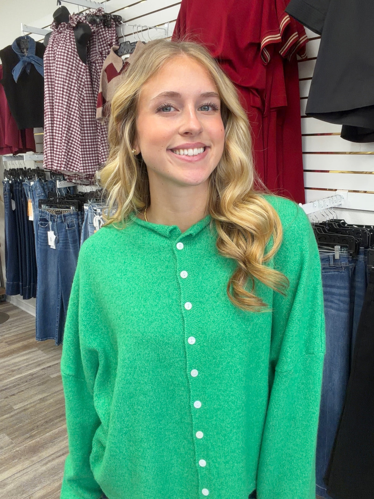 The Miranda Cardigan - Green Long Sleeve Button Down Soft - Ee:some