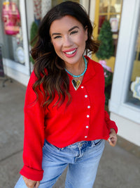 The Miranda Cardigan - Cherry Pop Long Sleeve Button Down Soft - Ee:some