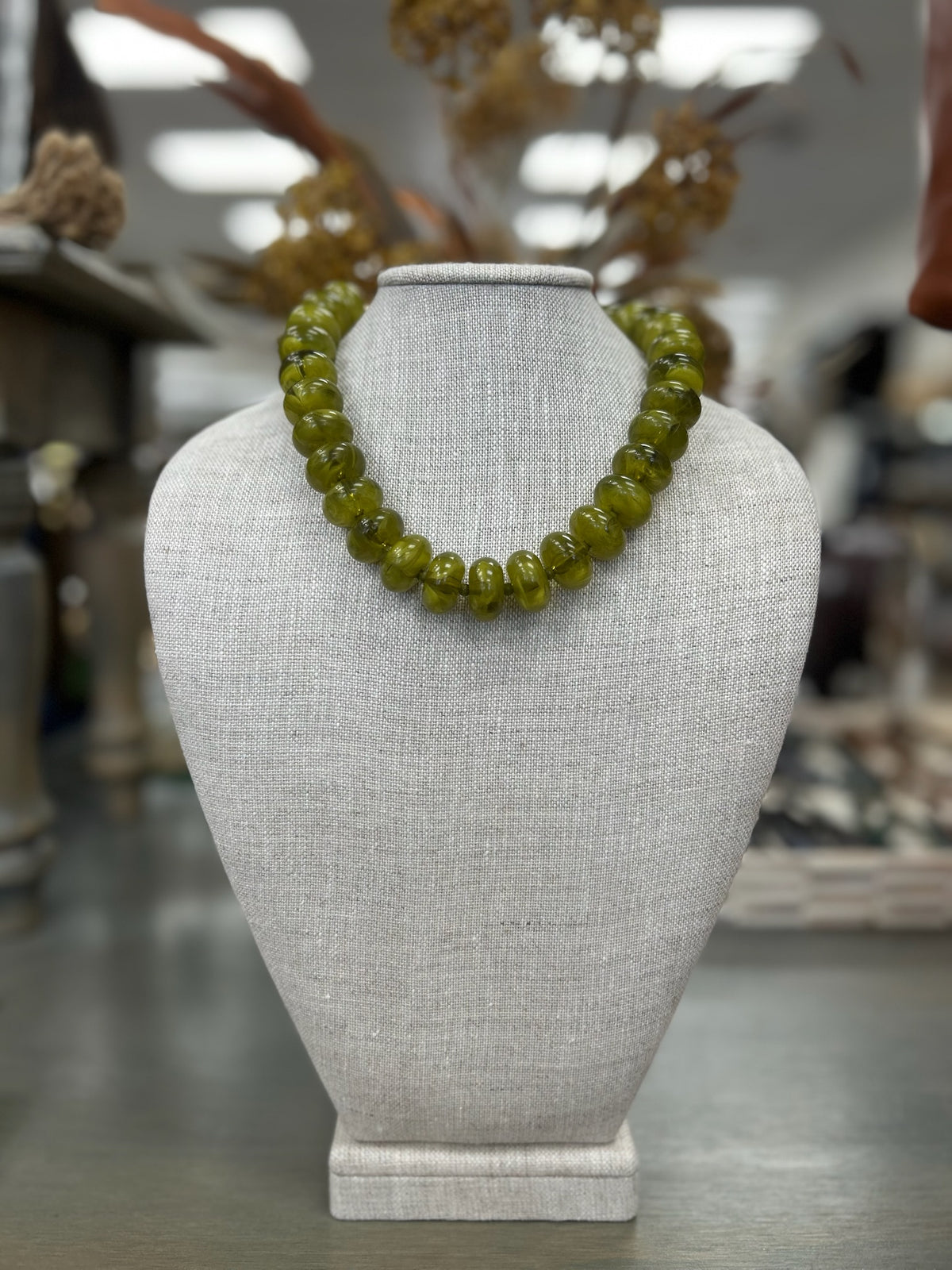 Olive Green Beaded Statement Necklace
