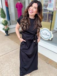 The Christina dress - soft black long dress with tie - Entro