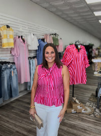The Jillian Top - pink striped blouse sleeveless tie front - Entro