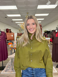 Evergreen Grace Blouse - Knit Button Down V Neck Slight Puff Sleeve Soft Fabric Cardigan