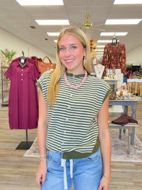 Olive & Ivory Striped Sweater- Sleeveless sweater