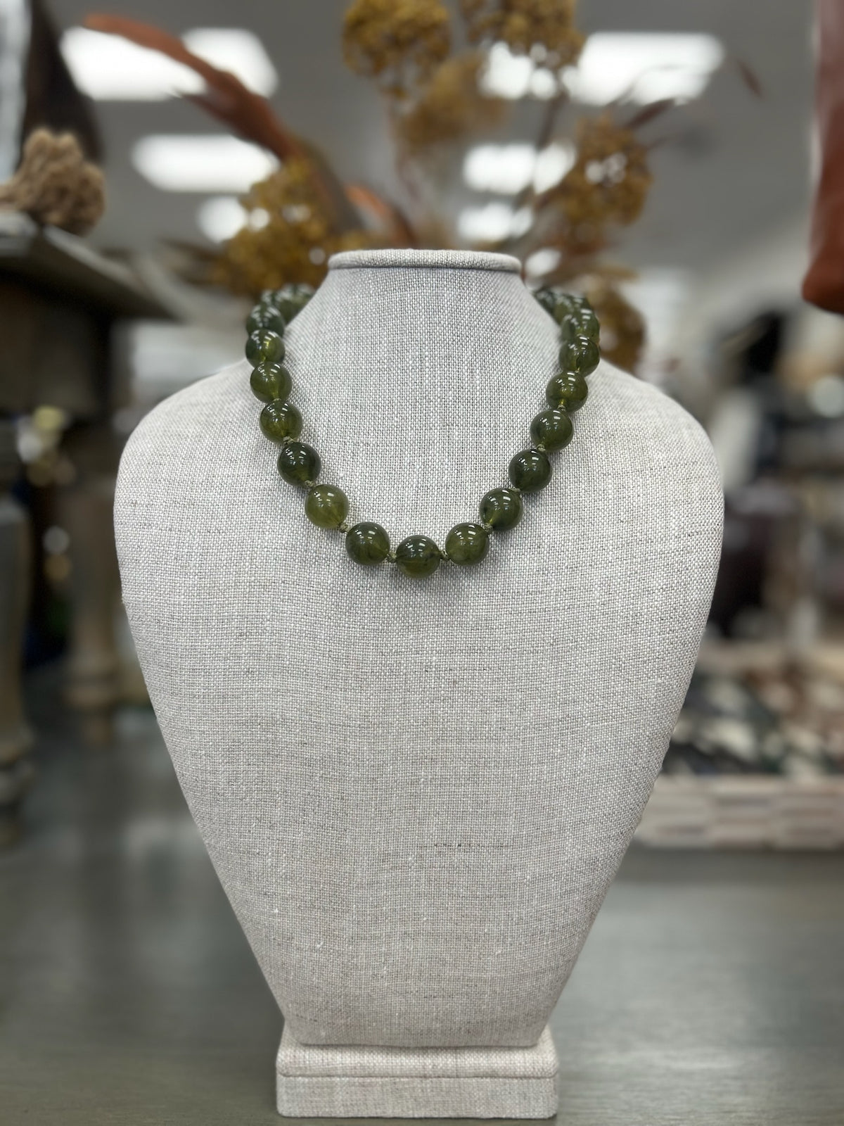 Olive Green Beaded Statement Necklace