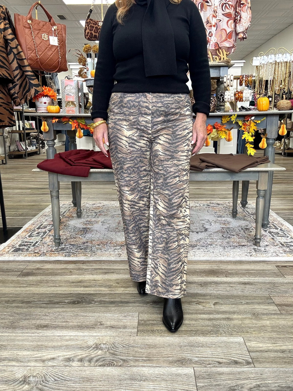 The Wild Side Denim Jeans - Wide  Leg Animal Print Jeans