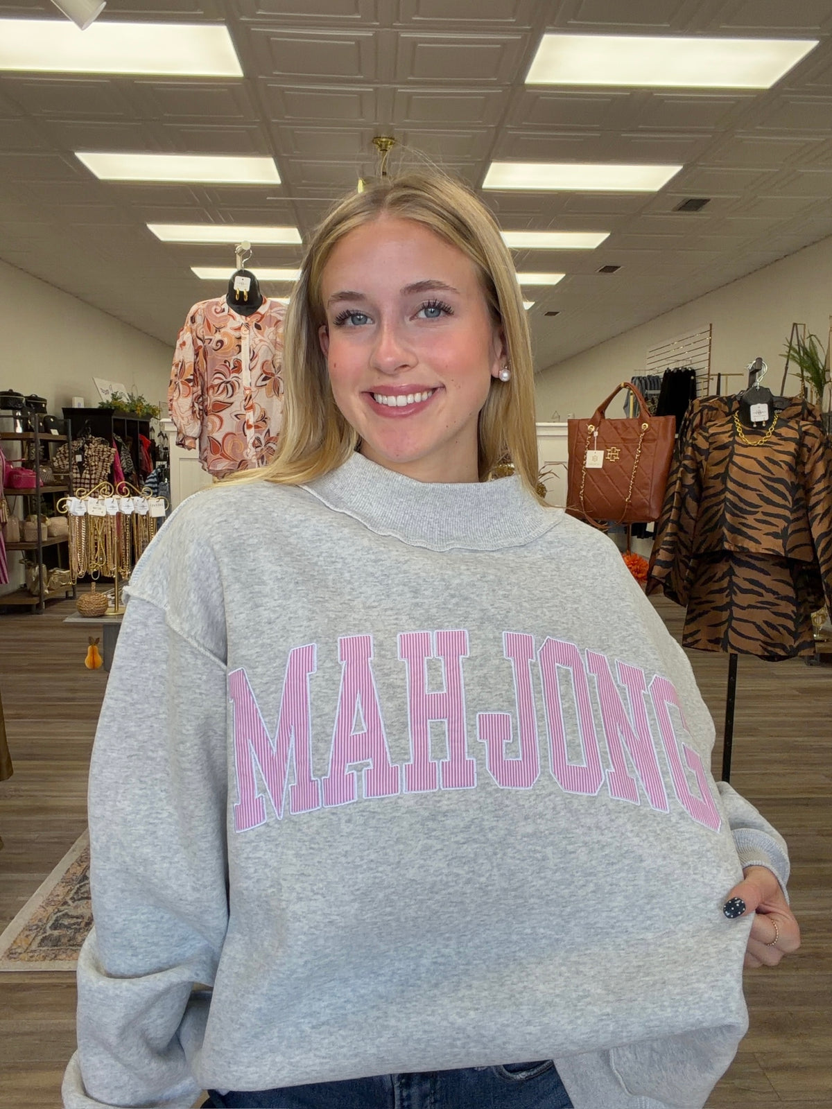 ‘MAHJONG’ applique patch mock neck sweatshirt
